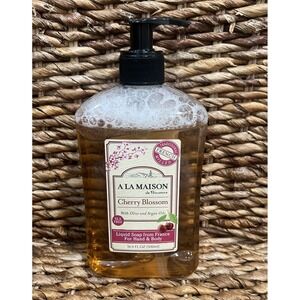 A La Maison Cherry Blossom Liquid Soap France Olive Oil & Argan Oils 16.9oz New!